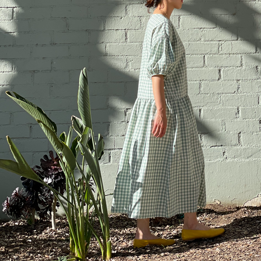 Summer May Dress Light Sage gingham one size