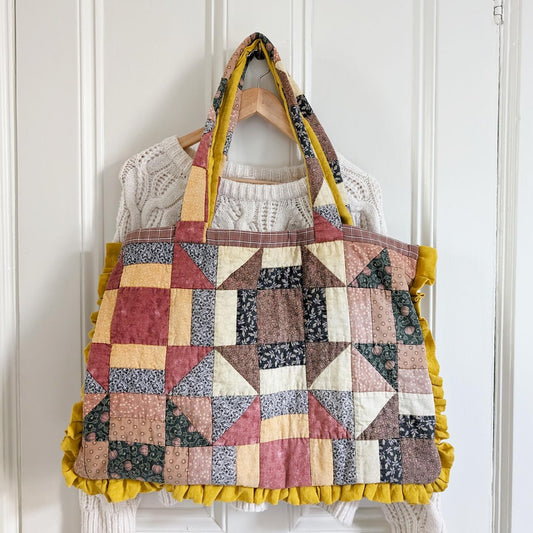 Handmade by us patchwork quilt tote bag