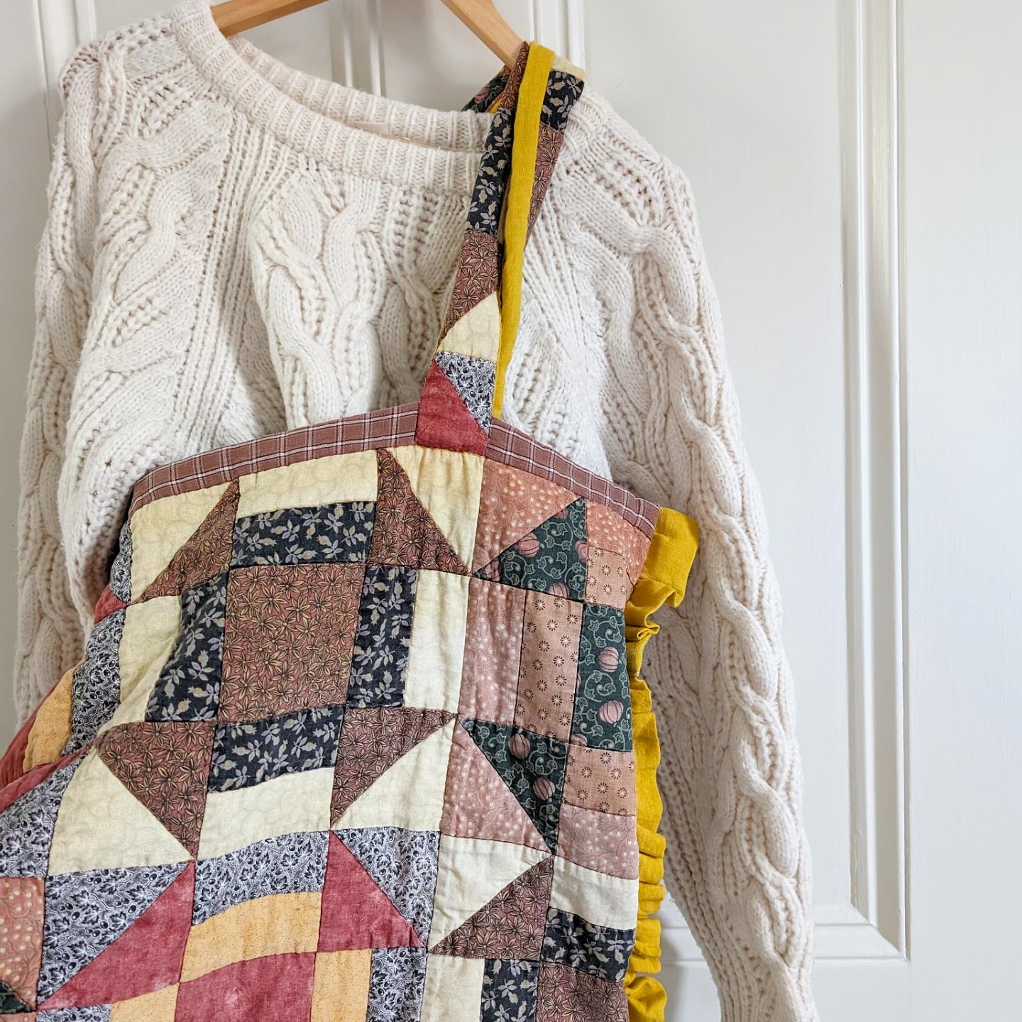 Handmade by us patchwork quilt tote bag