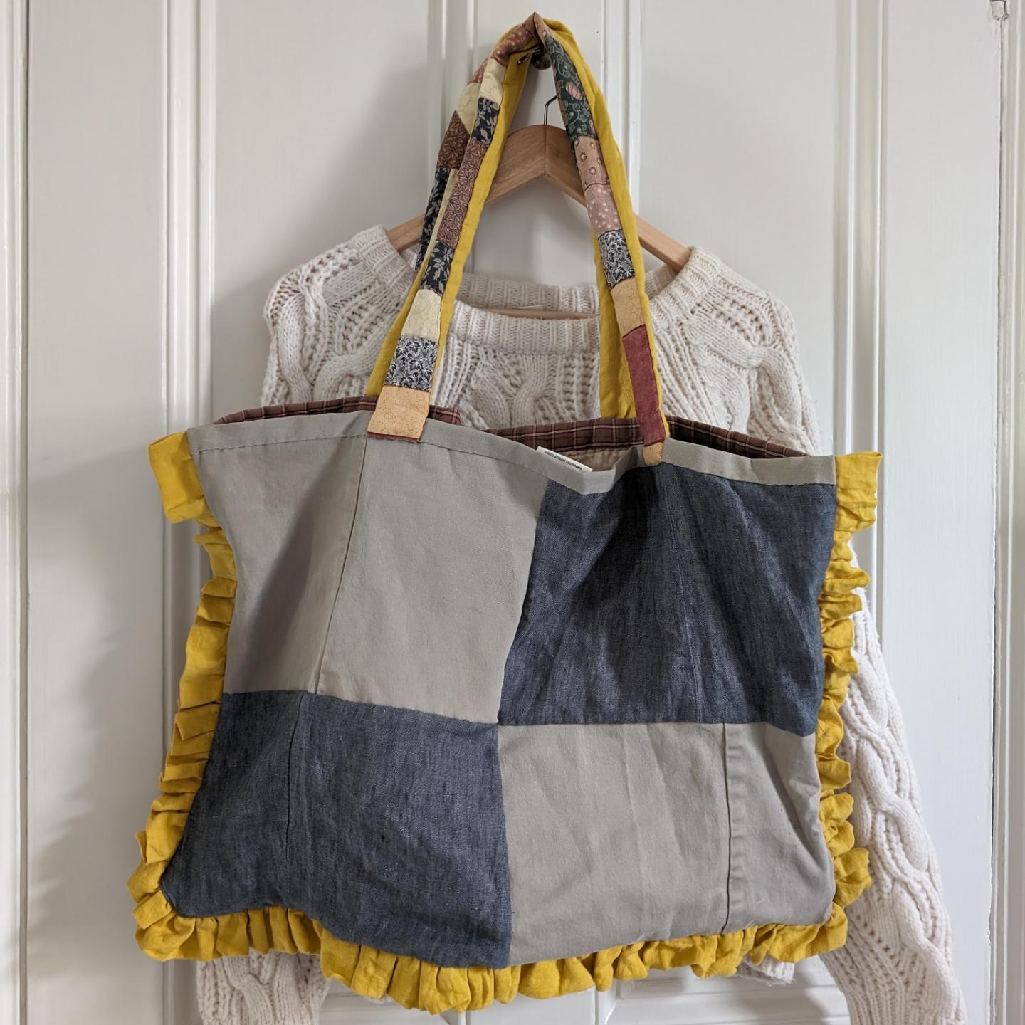 Handmade by us patchwork quilt tote bag