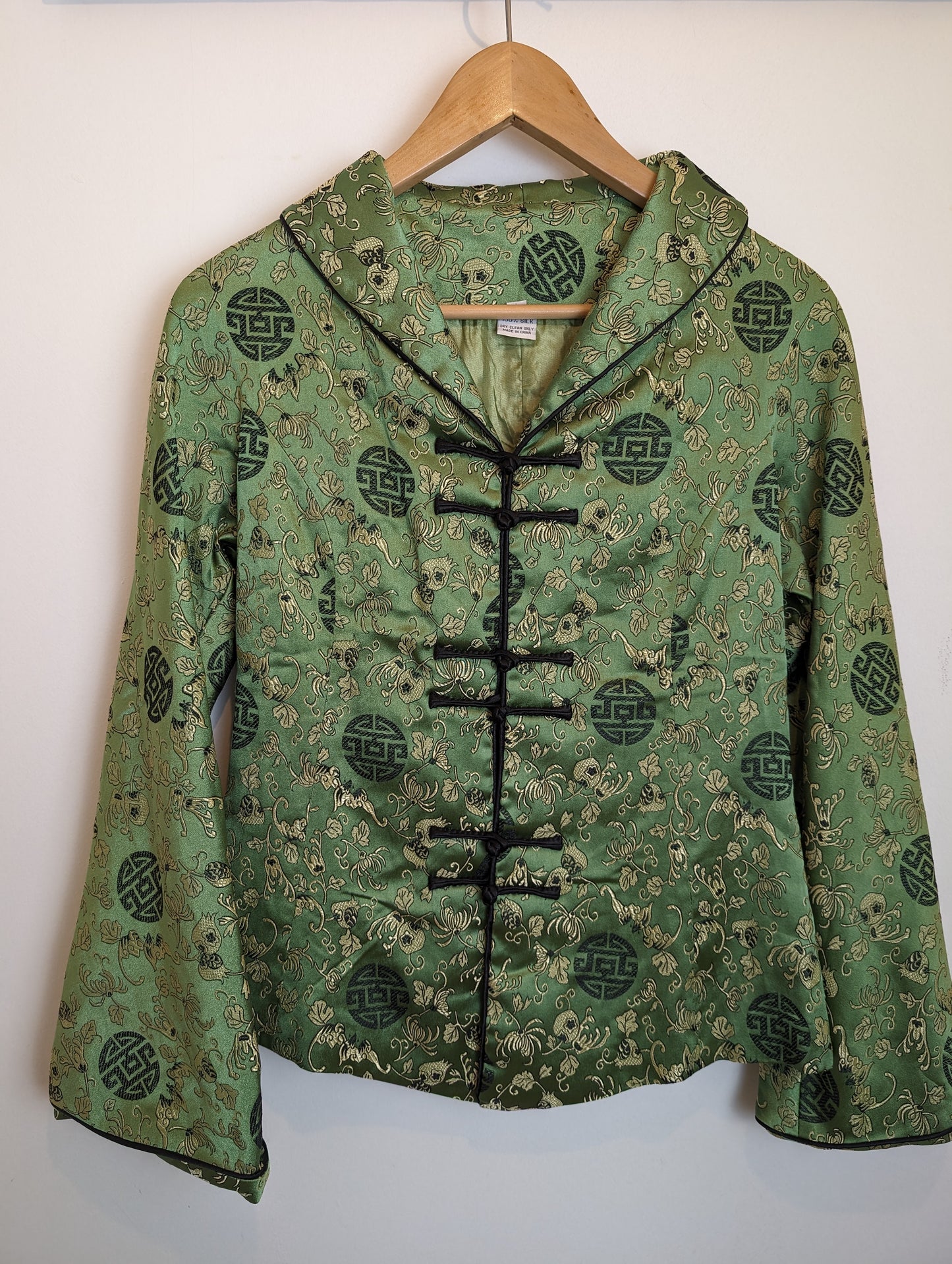 Vintage silk Chinese jacket / shirt size M green premium