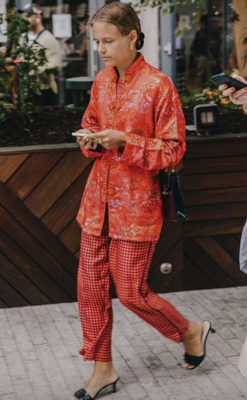 Oriental Silk (Rayon) kimono Jacket M Red + Black