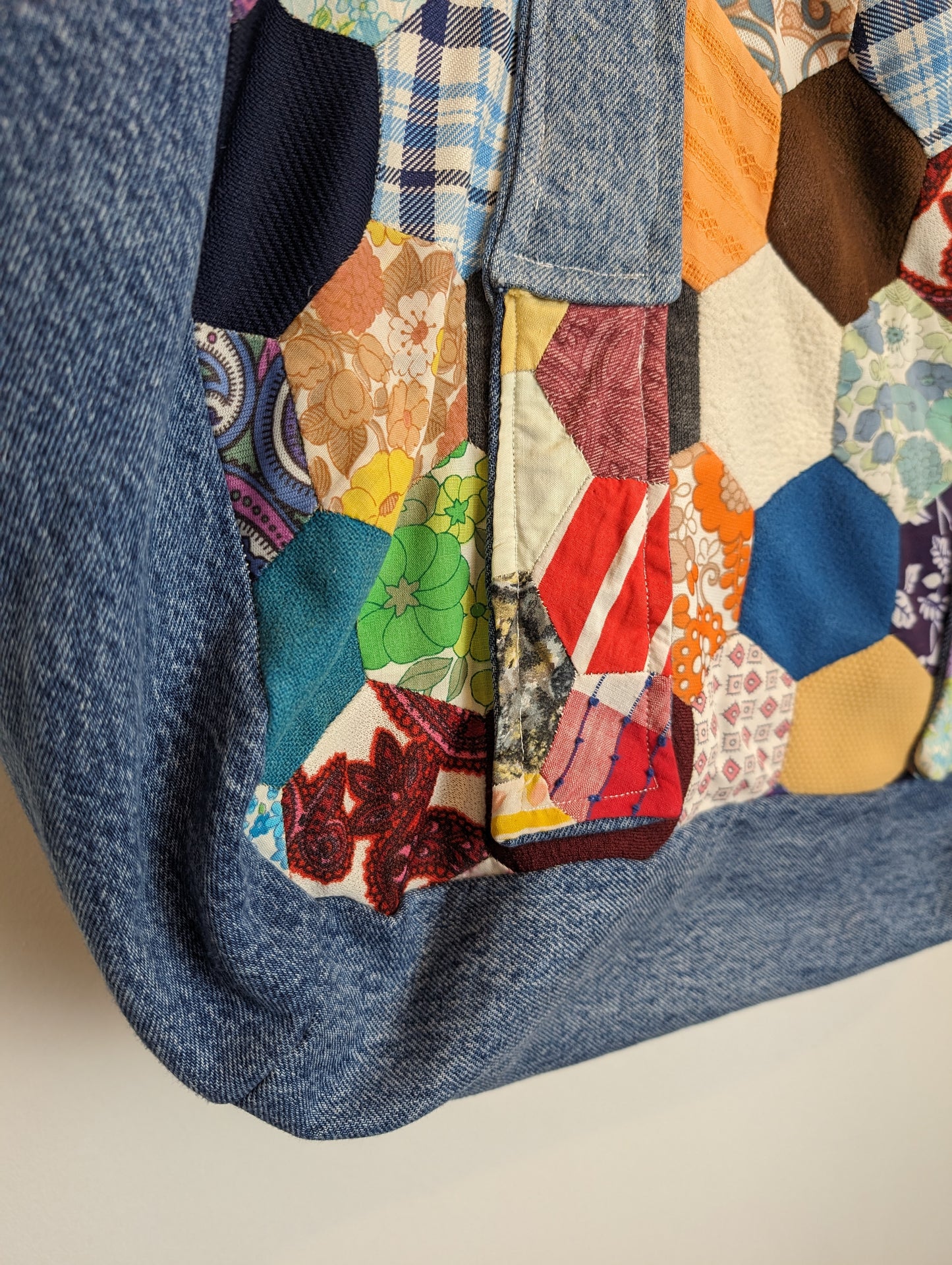 Handmade patchwork tote bag #2 denim fray work