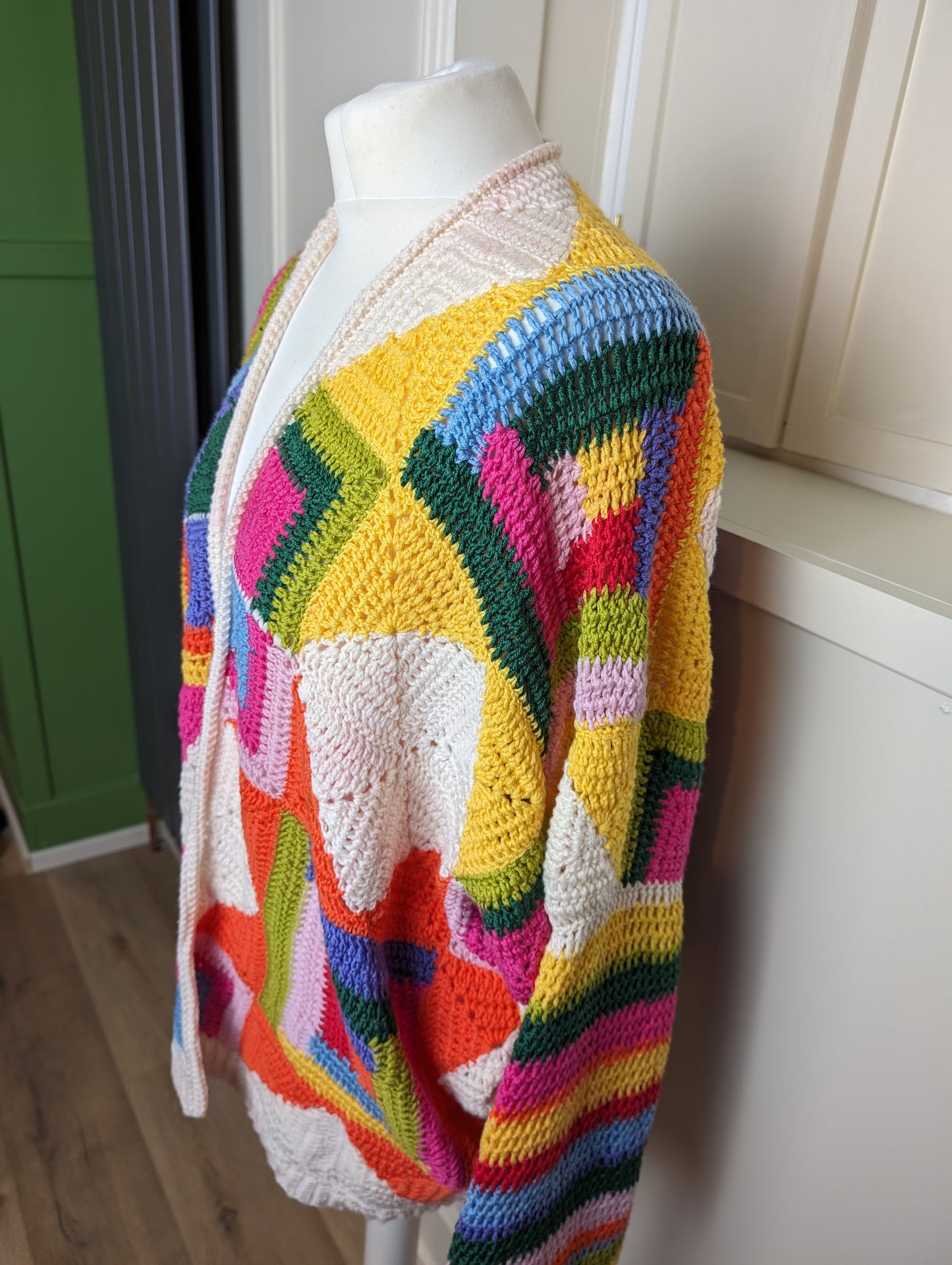 Handmade Handknitted crochet multicoloured cardigan One Size