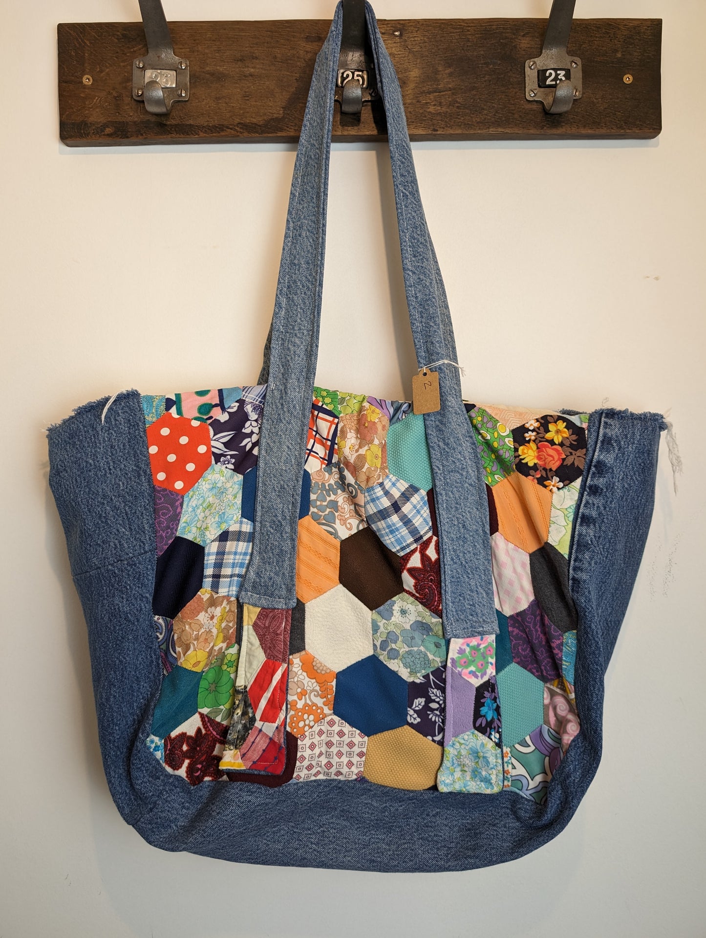 Handmade patchwork tote bag #2 denim fray work