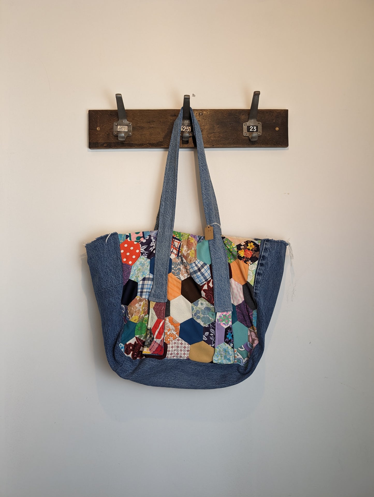 Handmade patchwork tote bag #2 denim fray work