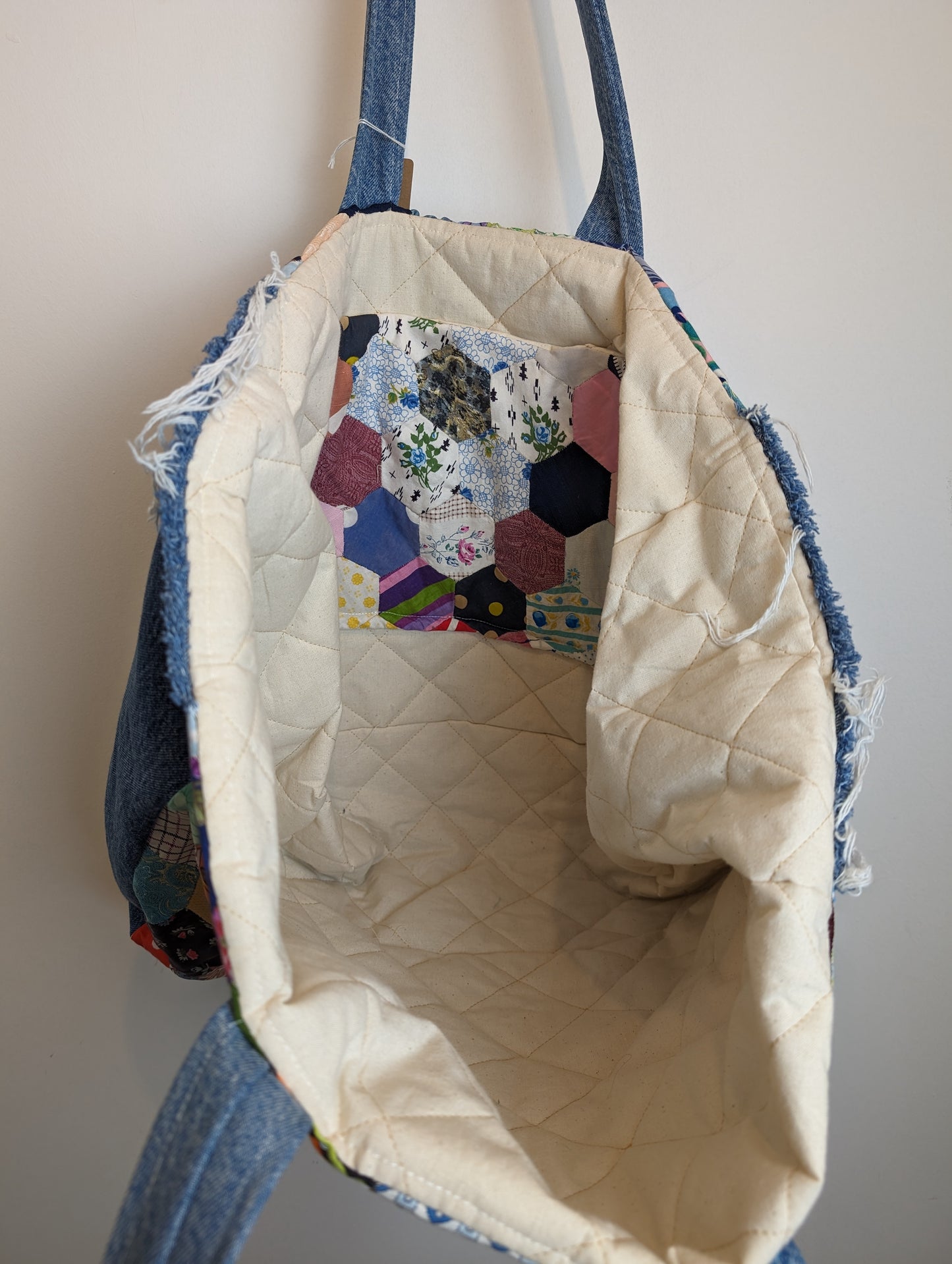 Handmade patchwork tote bag #2 denim fray work