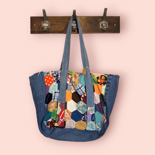 Handmade patchwork tote bag #2 denim fray work