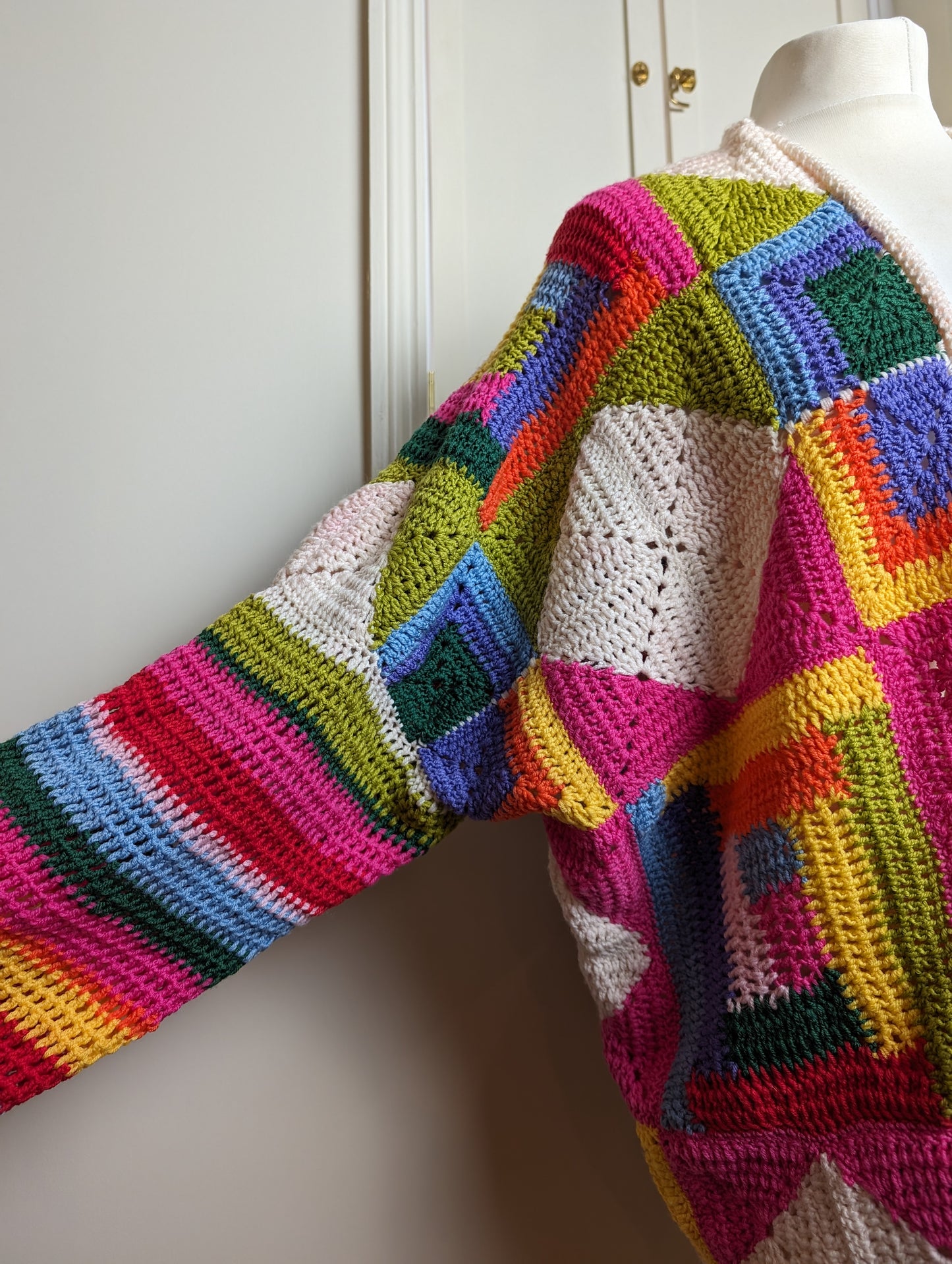 Handmade Handknitted crochet multicoloured cardigan One Size