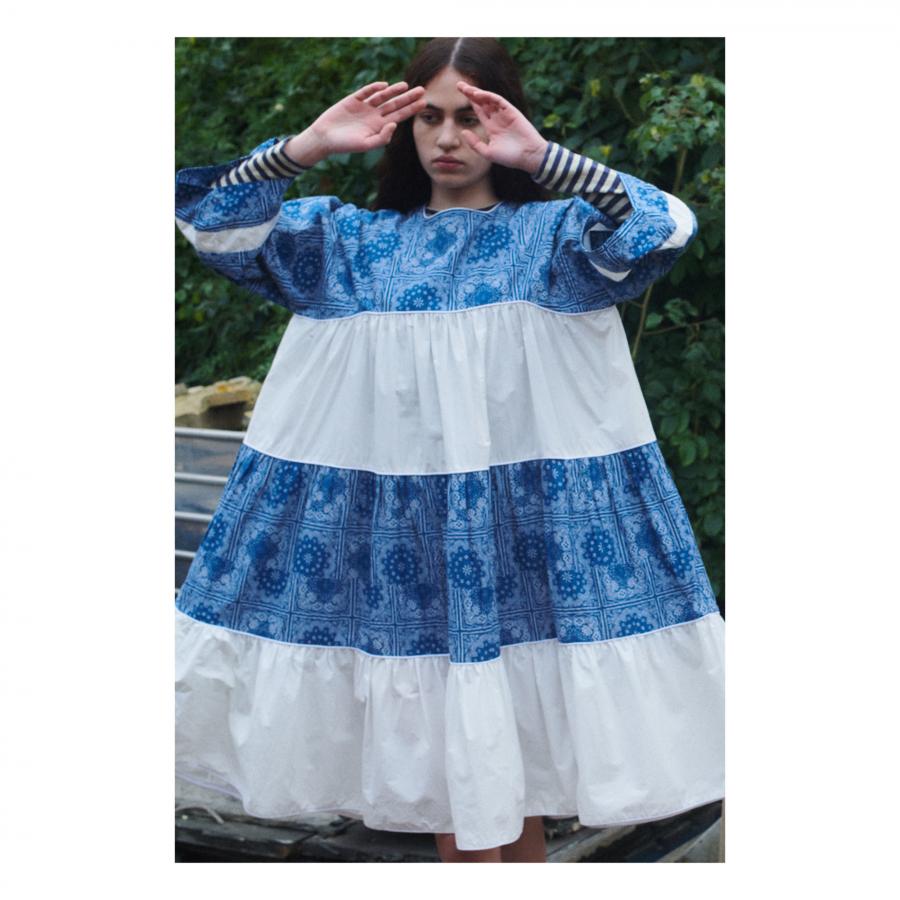 YMC Paloma blue white cotton smock dress XS / S oversized